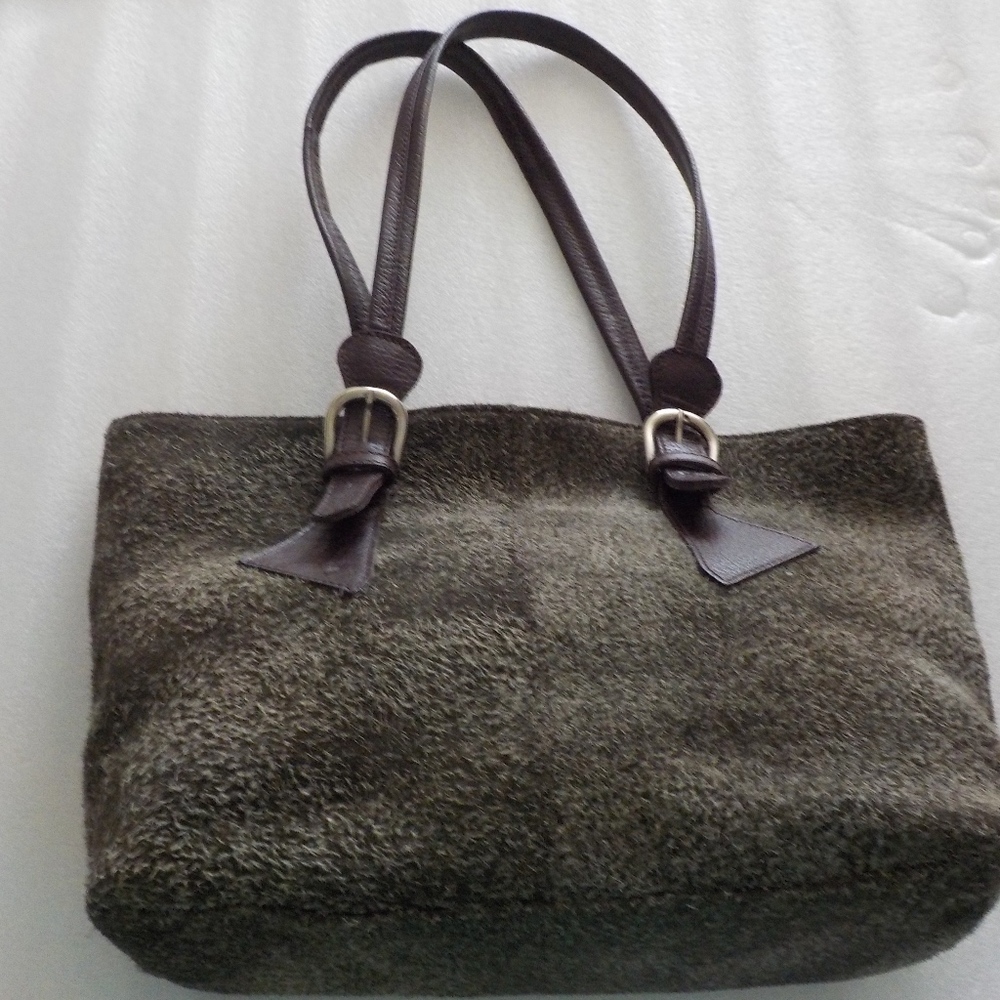 Villena Leather Grey/Brown Tote Bag NWOT